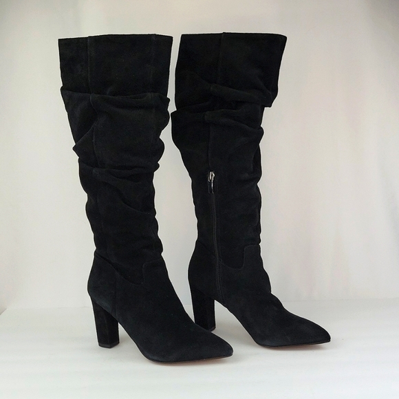 Franco Sarto Artesia Pointy Toe Suede Leather Heeled Boots Black Size 6 - Picture 2 of 12